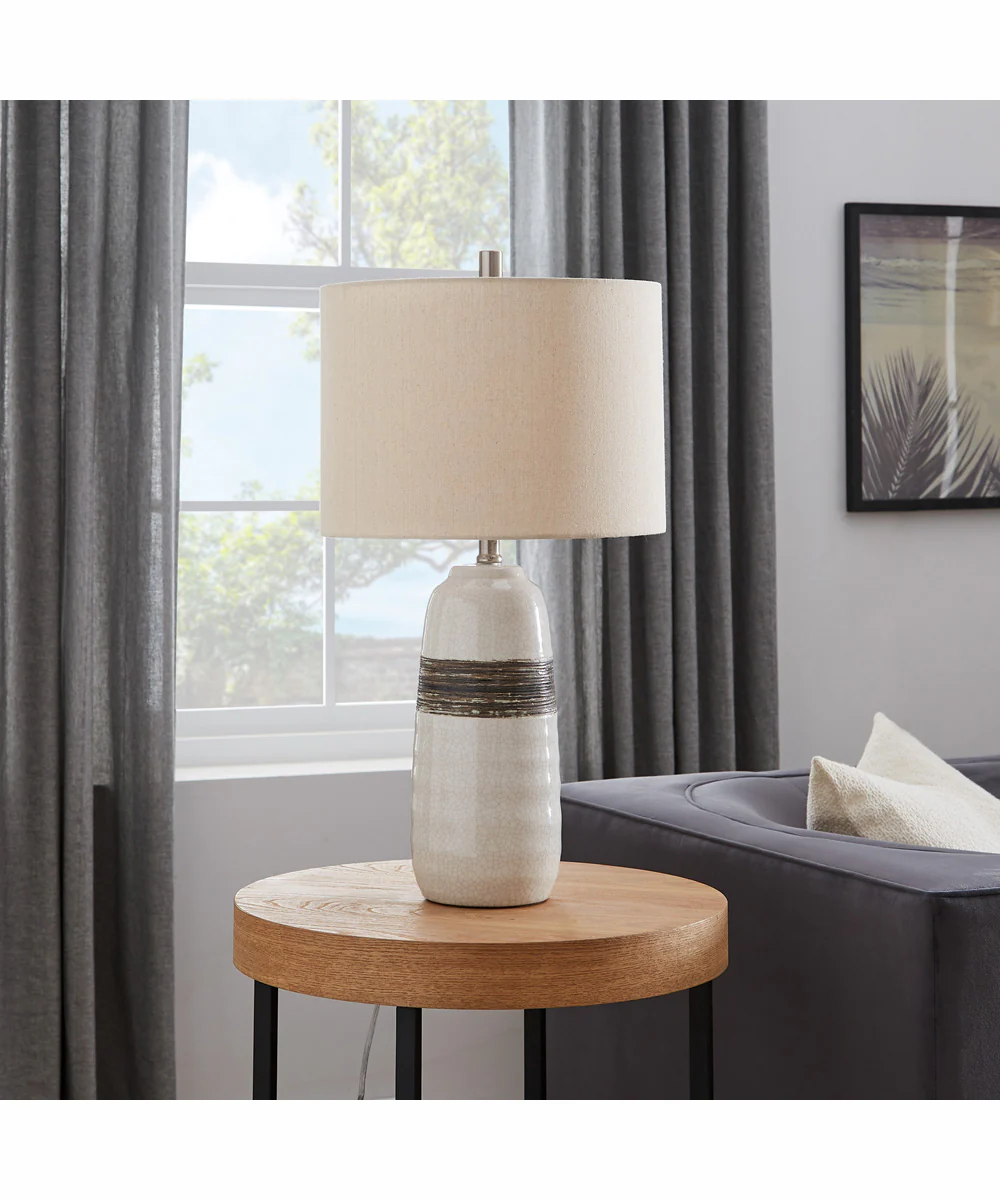 Paiva 1-Light Table Lamp 2-Tone Ceramichrome/ Oatmeal Linen Shade - Image 3