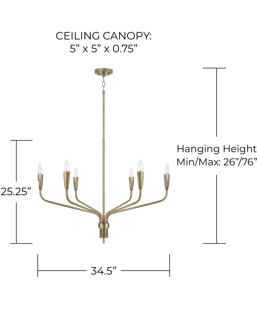 Palmer 6-Light Chandelier Antiqued Brass - Image 5