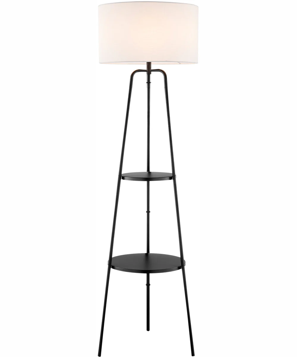 Patterson 1-Light Floor Lamp With Shelves Black/White Fabric Shade