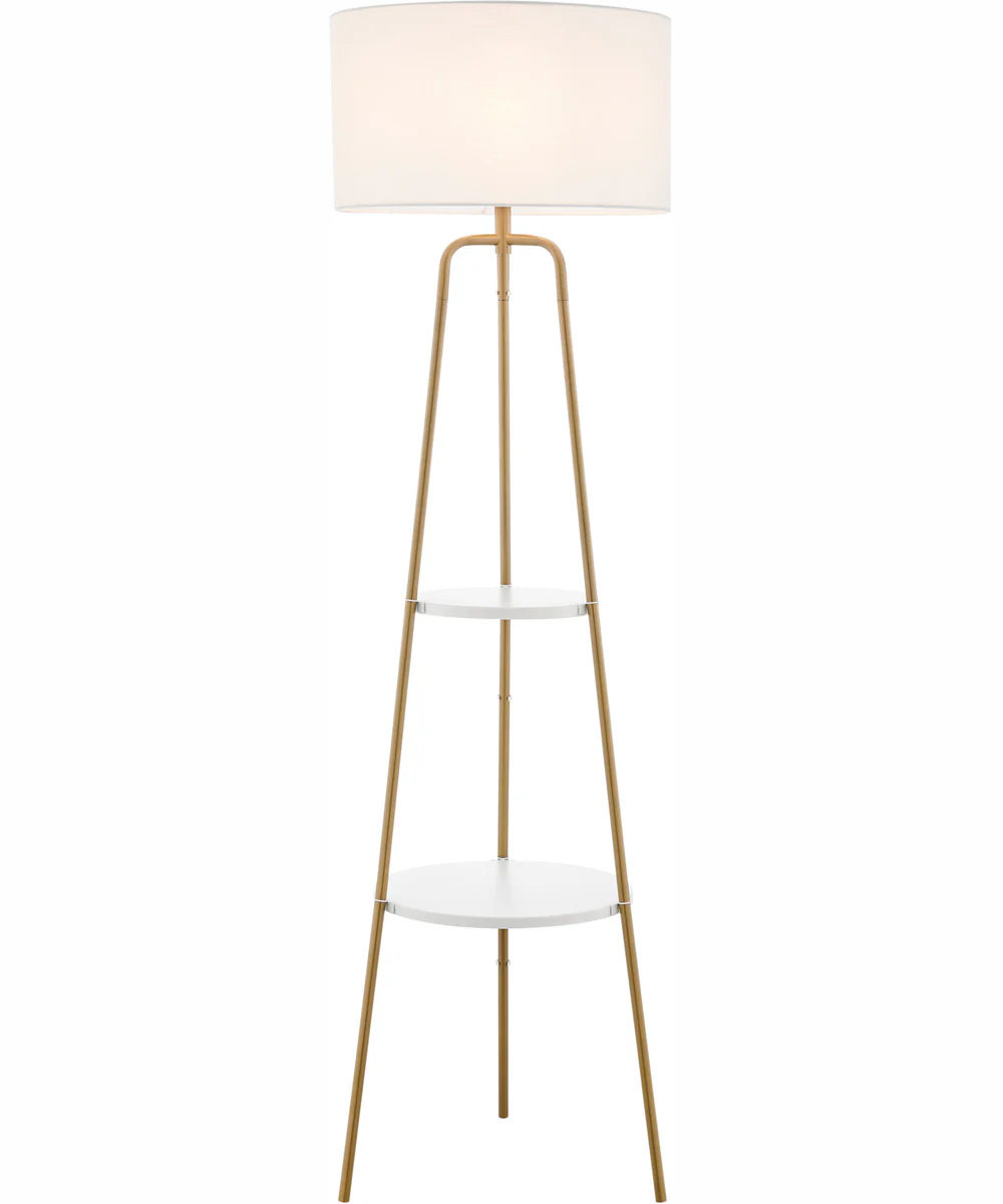 Patterson 1-Light Floor Lamp With Shelves Gold/White Fabric Shade