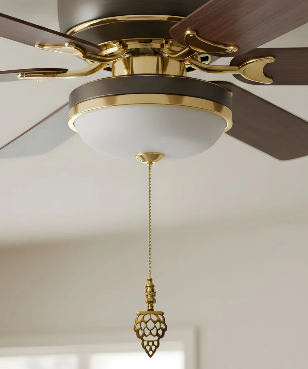 Polished Brass Pineapple Ceiling Fan Pull, 3"h with 12" Polished Brass Chain - Image 2