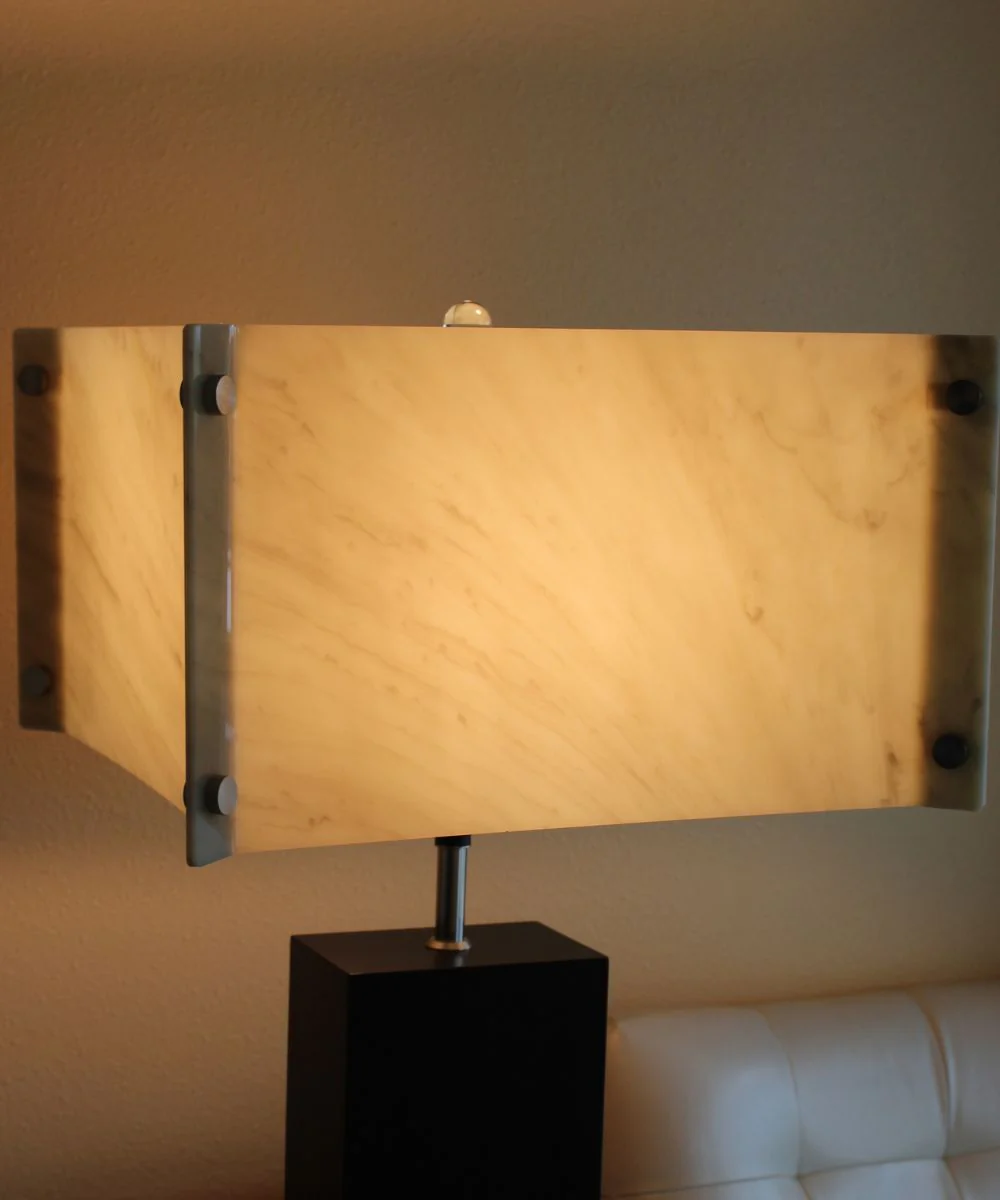 Pop Steady 15x15x9 Faux Marbled Alabaster Shallow Drum Square Lampshade - Image 3
