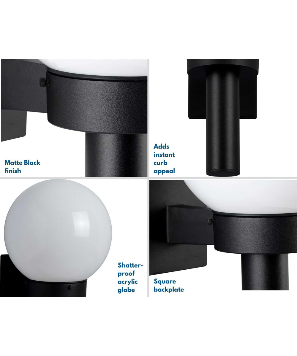 Acrylic Globe 1-Light Wall Lantern Matte Black - Image 2
