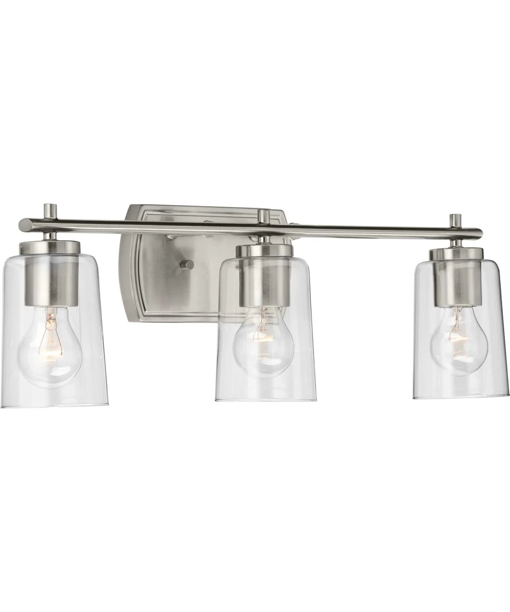 Adley 3-Light Clear Glass New Traditional Bath Vanity Light Brushed Nickel - Image 4