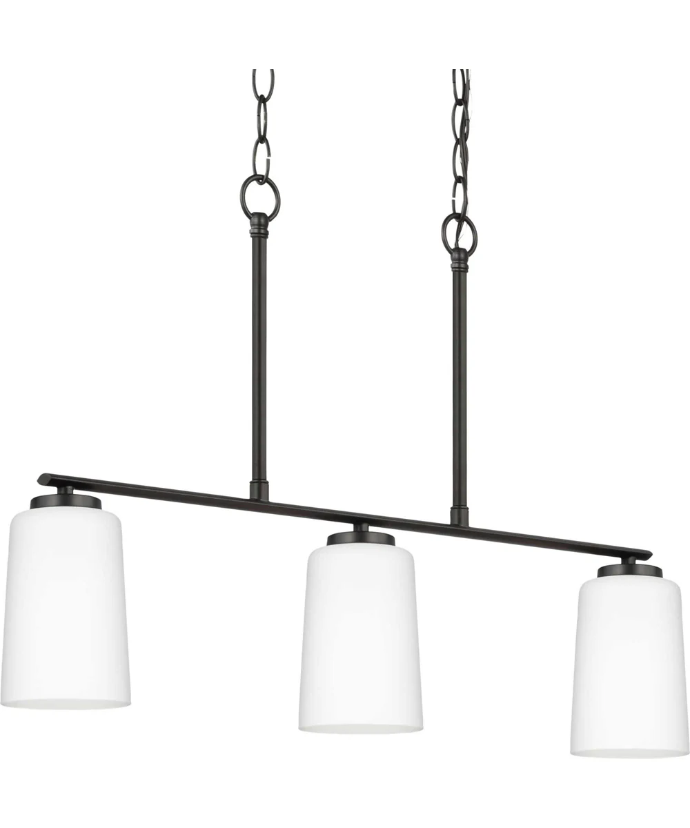 Adley 3-Light Etched White Glass New Traditional Linear Chandelier Matte Black