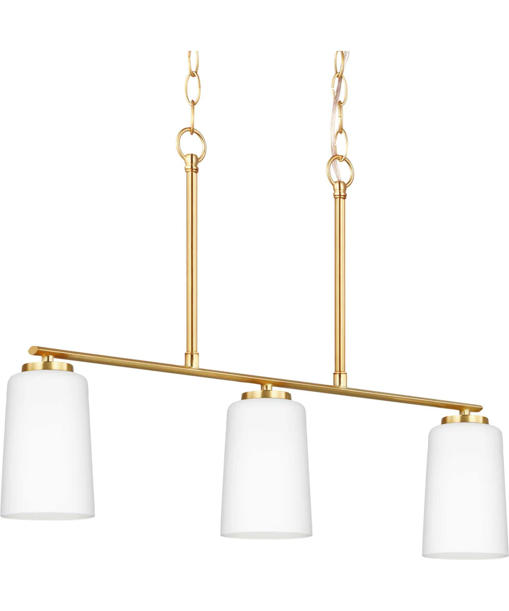 Adley 3-Light Etched White Glass New Traditional Linear Chandelier Satin Brass