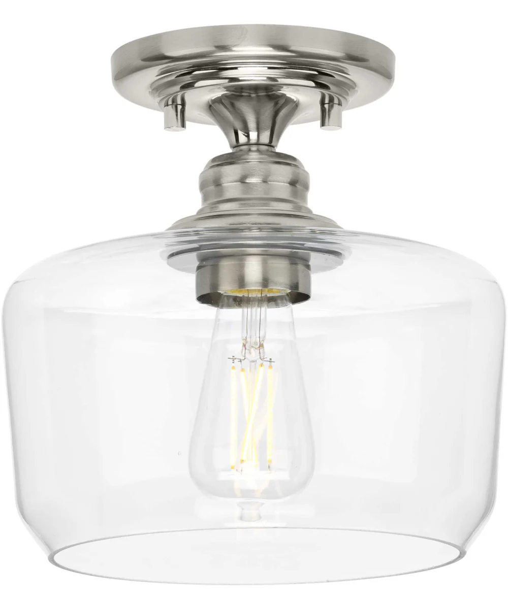 Aiken  1-Light Clear Glass Farmhouse Flush Mount Light Brushed Nickel