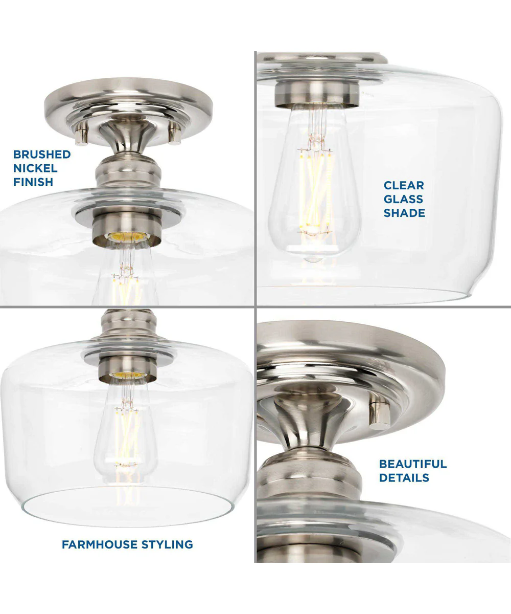 Aiken  1-Light Clear Glass Farmhouse Flush Mount Light Brushed Nickel - Image 5