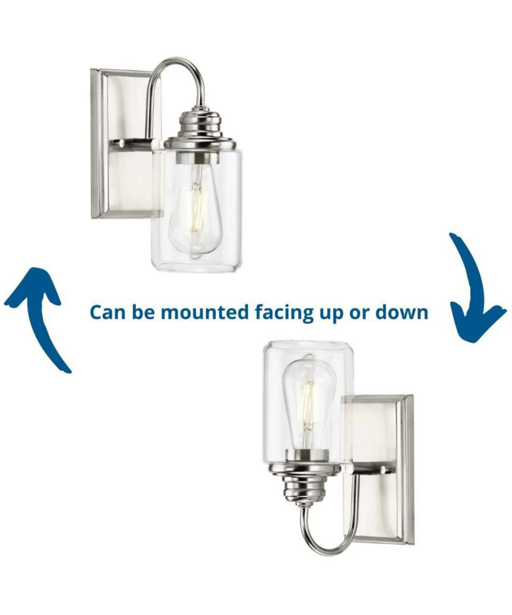 Aiken 1-Light Clear Glass Farmhouse Style Bath Vanity Wall Light Brushed Nickel - Image 2