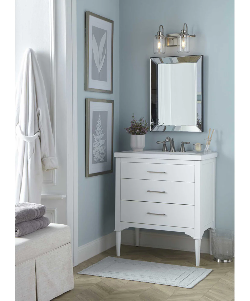 Aiken 2-Light Clear Glass Farmhouse Style Bath Vanity Wall Light Brushed Nickel - Image 5