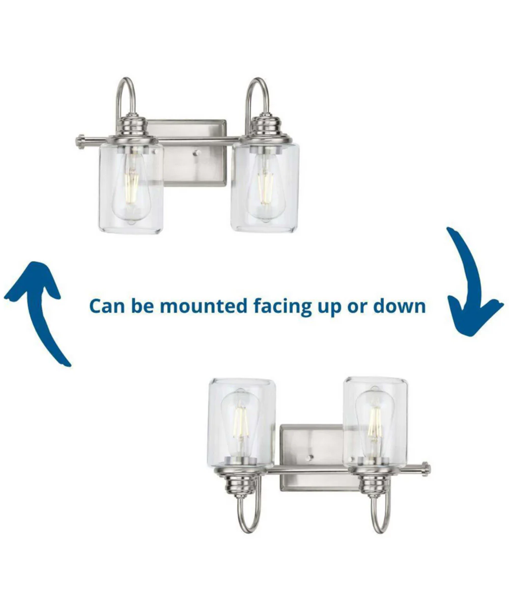 Aiken 2-Light Clear Glass Farmhouse Style Bath Vanity Wall Light Brushed Nickel - Image 7