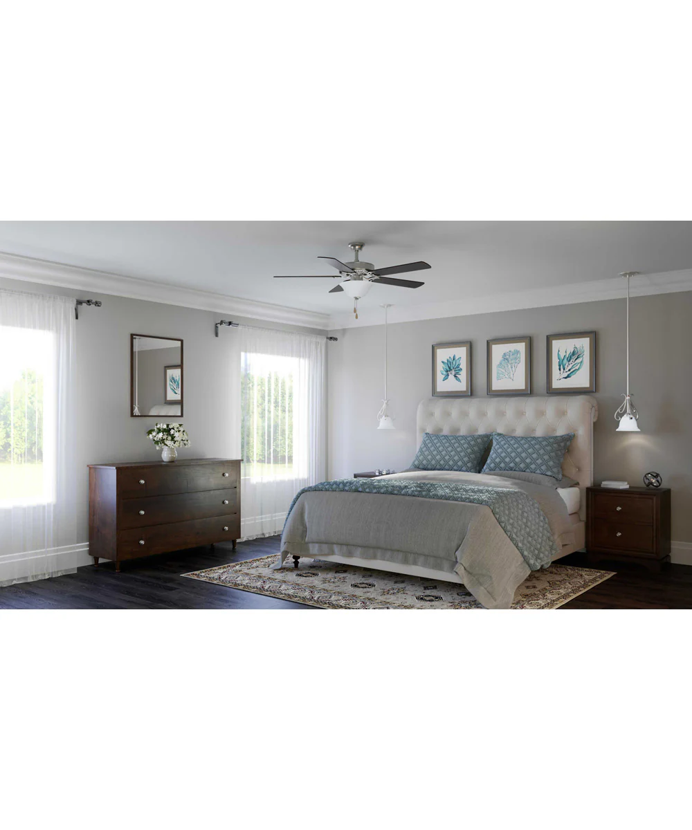 AirPro 52" 5-Blade Ceiling fan with White Etched Light Kit Brushed Nickel - Image 2