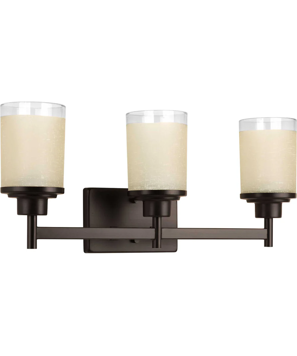 Alexa 3-Light Etched Umber Linen With Clear Edge Glass Modern Bath Vanity Light Antique Bronze
