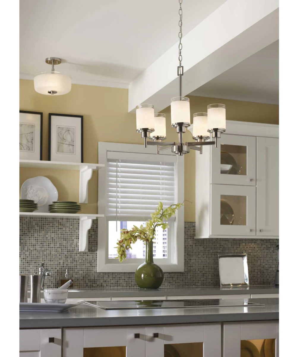 Alexa 5-Light Etched Linen With Clear Edge Glass Modern Chandelier Light Brushed Nickel - Image 2
