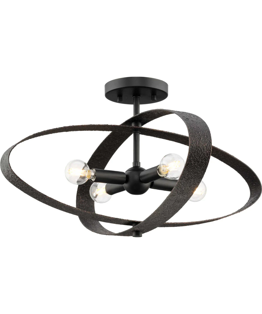 Allegheny 4-Light Rustic Modern 24" Semi-Flush Mount Light Matte Black