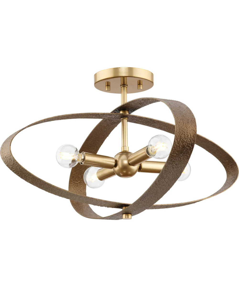 Allegheny 4-Light Rustic Modern 24" Semi-Flush Mount Light Soft Gold