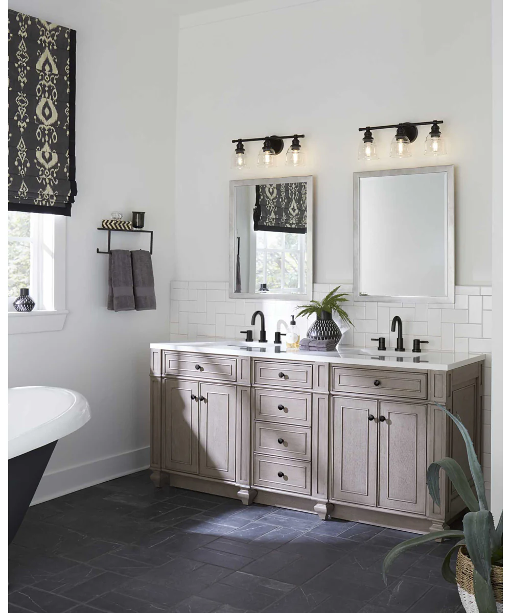 Ambrose 3-Light Farmhouse Clear Glass Bath Vanity Light Matte Black - Image 4