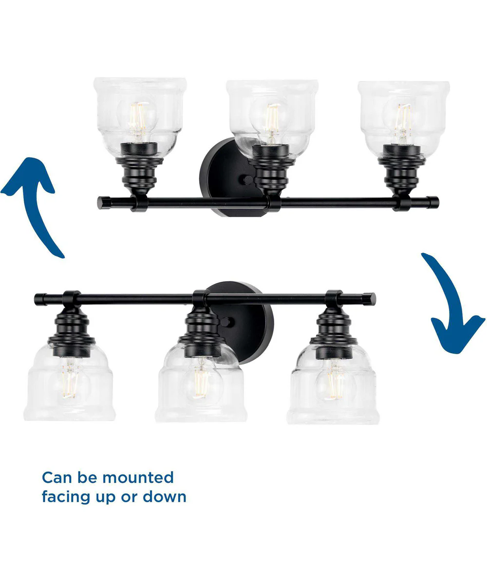 Ambrose 3-Light Farmhouse Clear Glass Bath Vanity Light Matte Black - Image 5