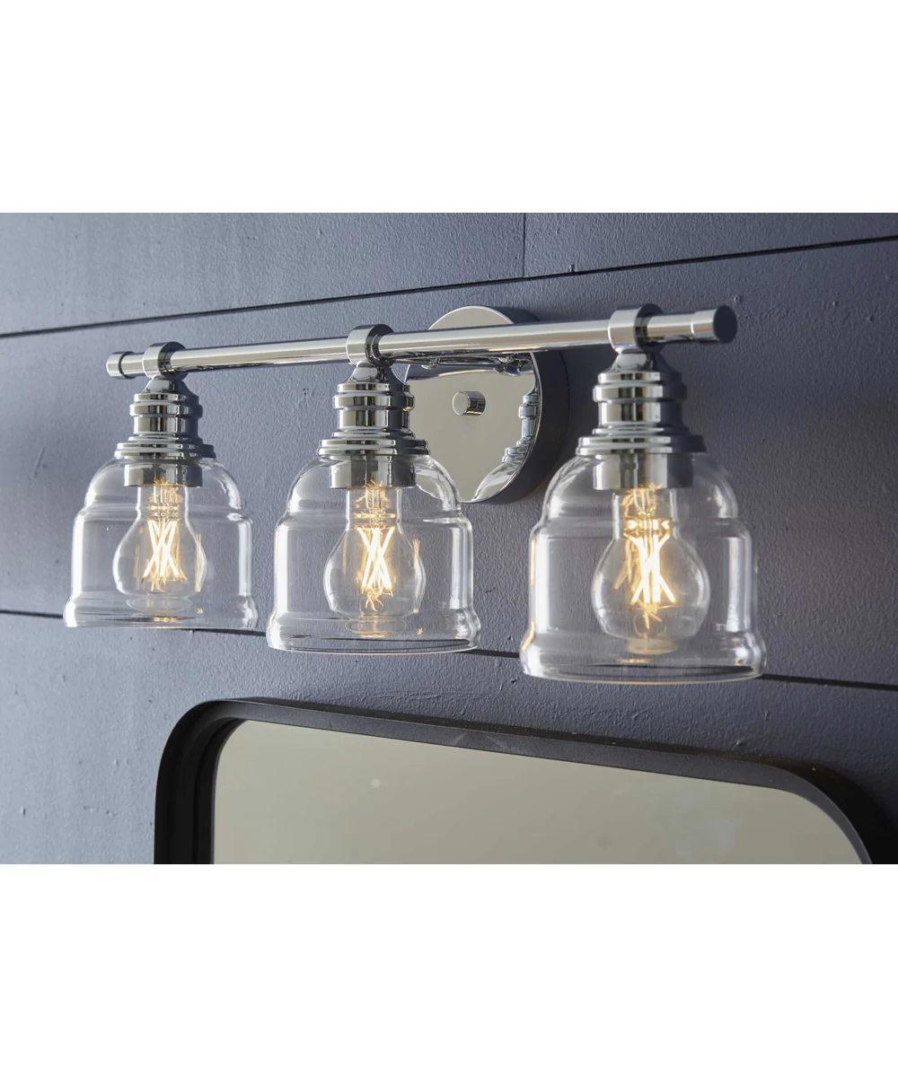 Ambrose 3-Light Farmhouse Clear Glass Bath Vanity Light Polished Chrome - Image 3