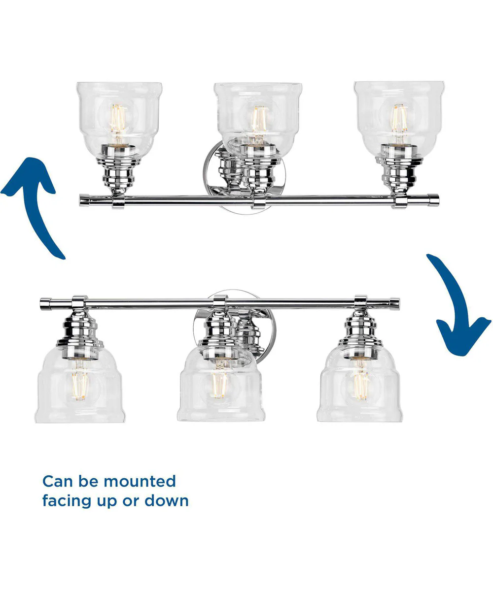 Ambrose 3-Light Farmhouse Clear Glass Bath Vanity Light Polished Chrome - Image 6