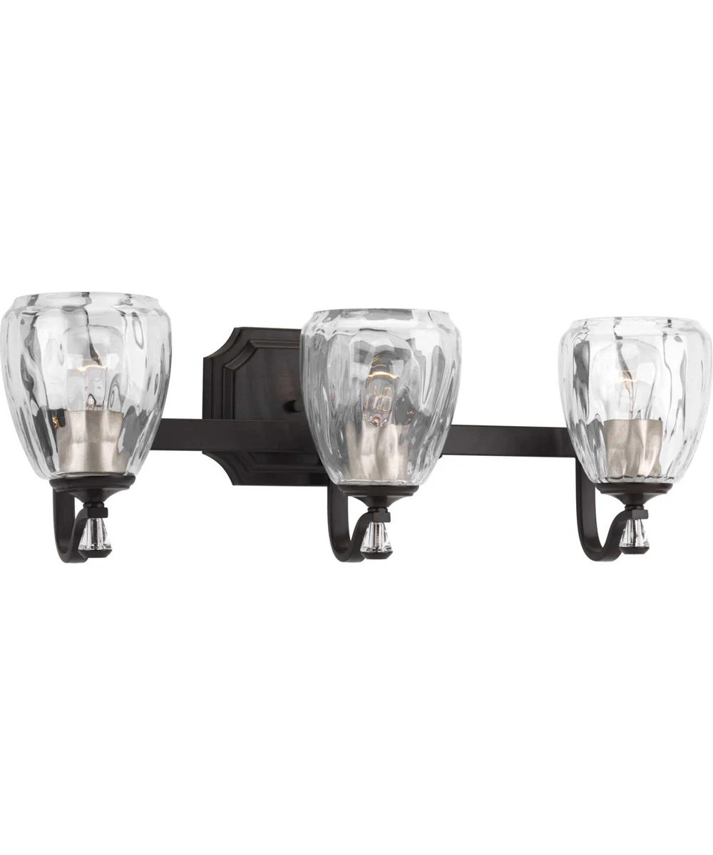 Anjoux 3-Light Clear Water Glass Luxe Bath Vanity Light Antique Bronze