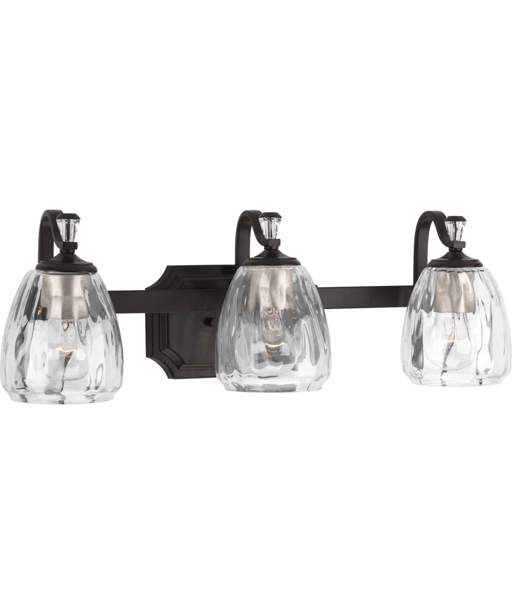 Anjoux 3-Light Clear Water Glass Luxe Bath Vanity Light Antique Bronze - Image 3