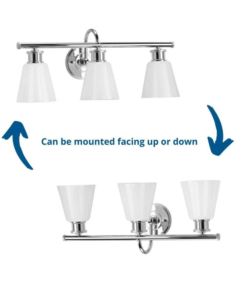 Ashford 3-Light Opal Glass Farmhouse Style Bath Vanity Wall Light Polished Chrome - Image 2