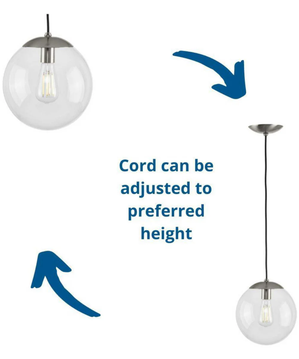 Atwell 10-inch Clear Glass Globe Medium Hanging Pendant Light Brushed Nickel - Image 8