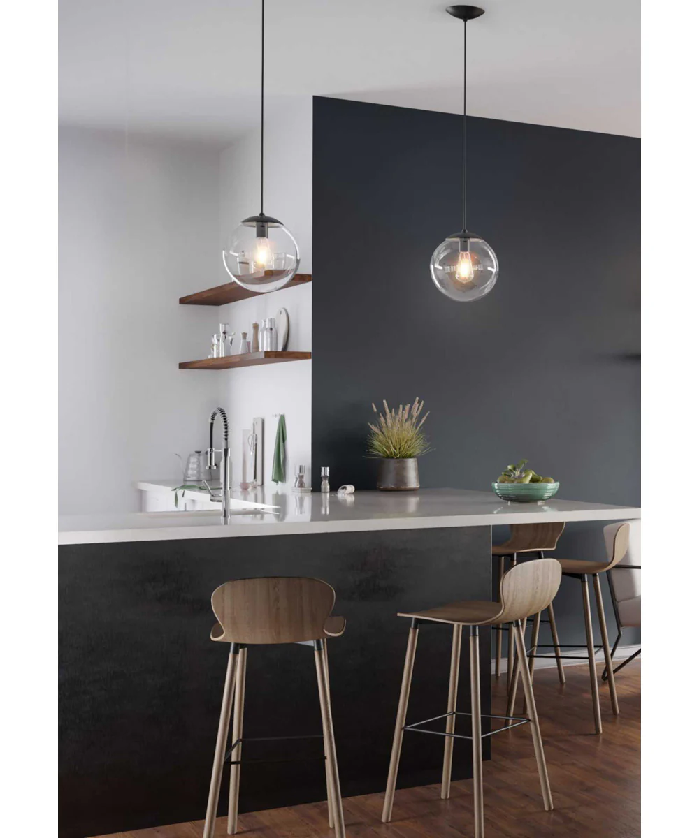 Atwell 10-inch Clear Glass Globe Medium Hanging Pendant Light Matte Black - Image 2