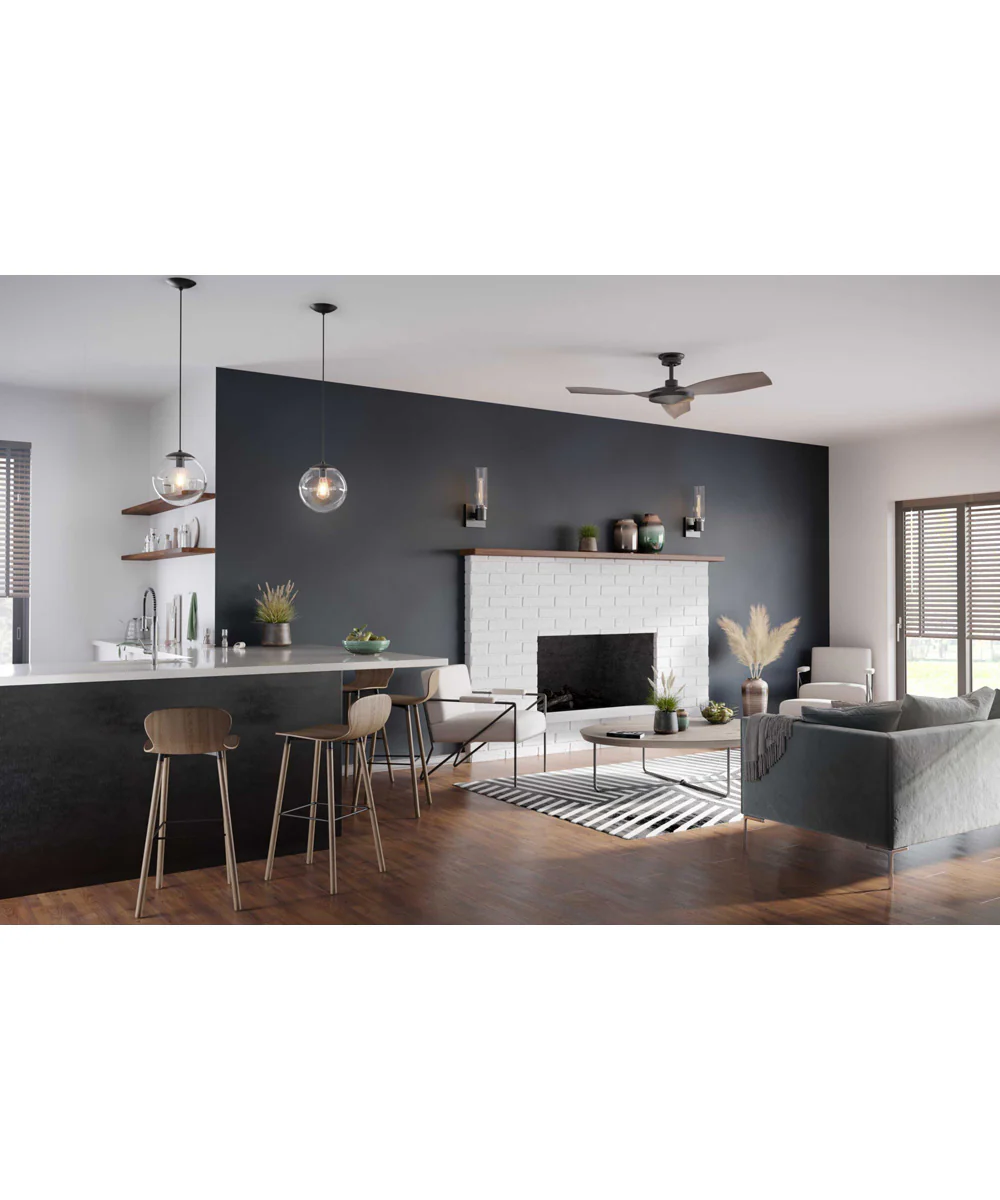 Atwell 10-inch Clear Glass Globe Medium Hanging Pendant Light Matte Black - Image 3