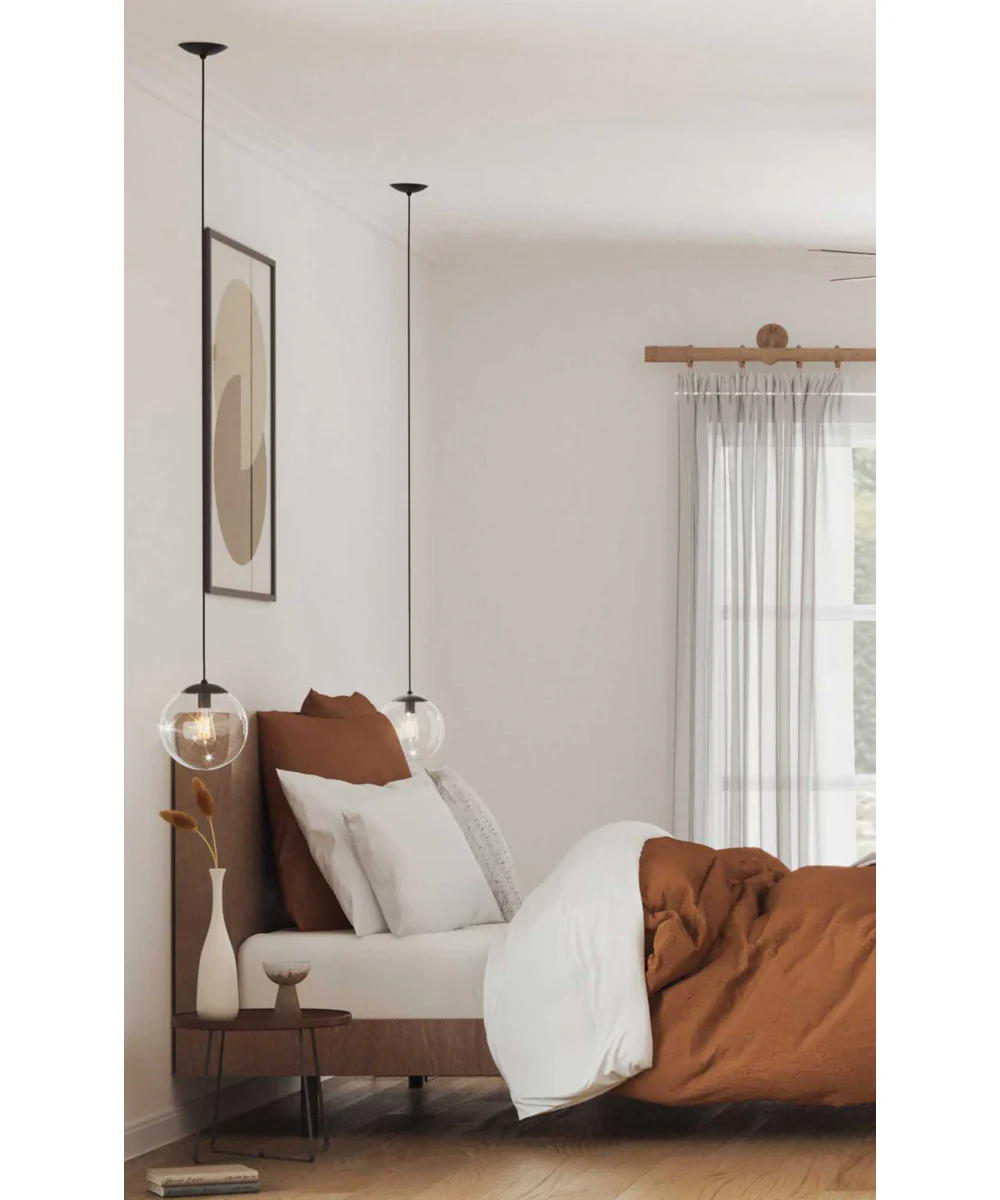 Atwell 10-inch Clear Glass Globe Medium Hanging Pendant Light Matte Black - Image 4
