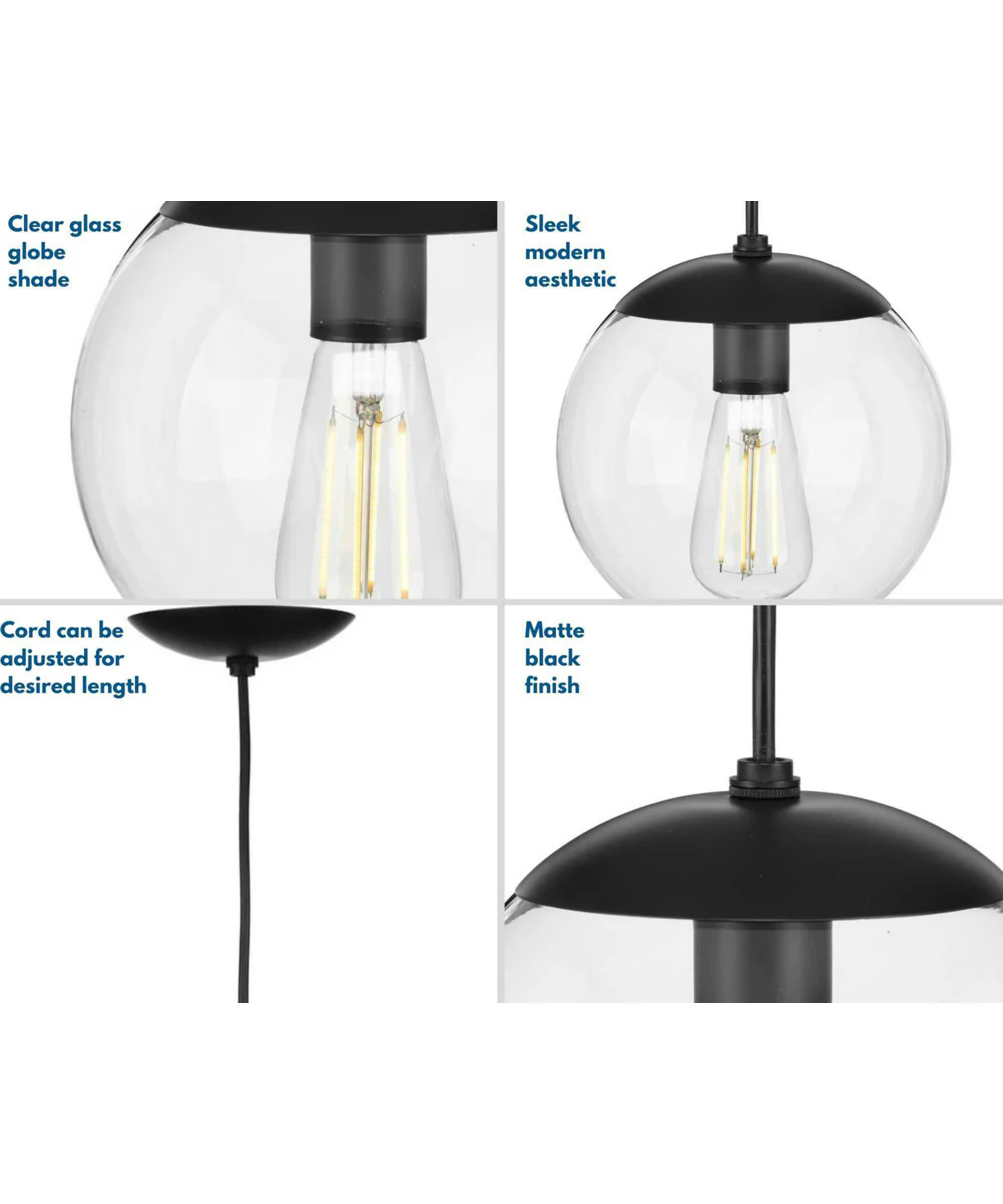 Atwell 10-inch Clear Glass Globe Medium Hanging Pendant Light Matte Black - Image 6