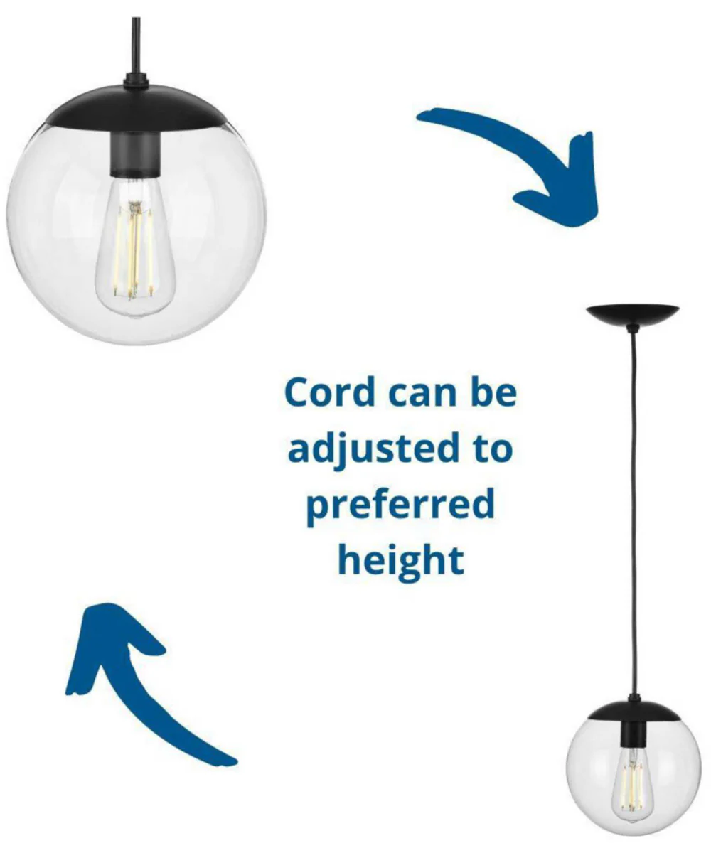 Atwell 10-inch Clear Glass Globe Medium Hanging Pendant Light Matte Black - Image 8