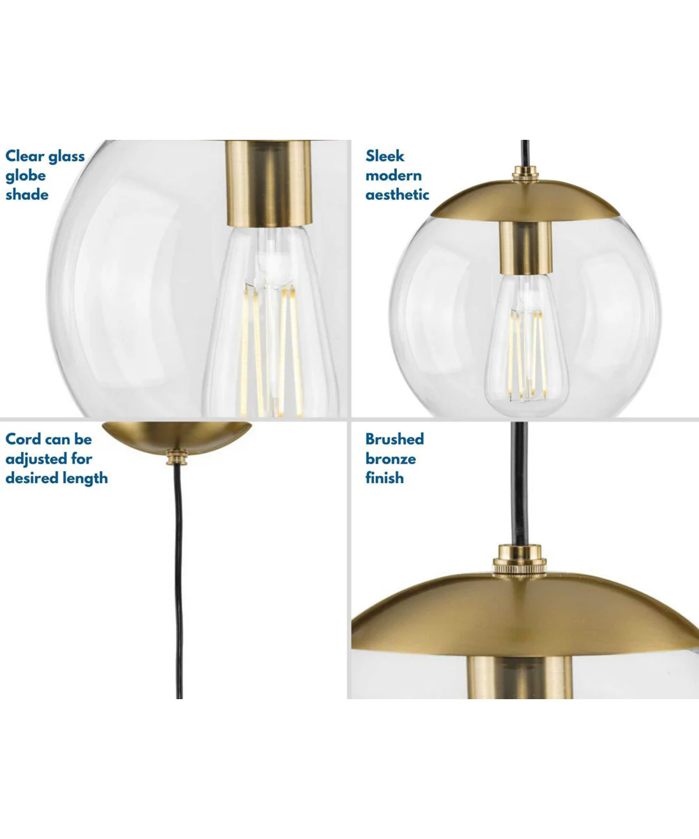 Atwell 8-inch Clear Glass Globe Small Hanging Pendant Light Brushed Bronze - Image 6