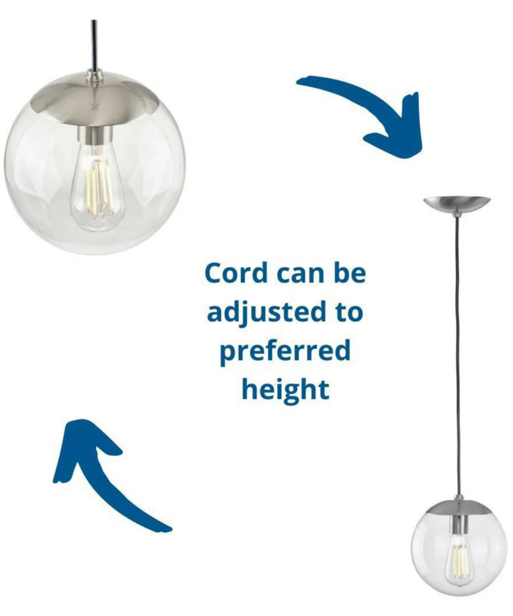 Atwell 8-inch Clear Glass Globe Small Hanging Pendant Light Brushed Nickel - Image 3