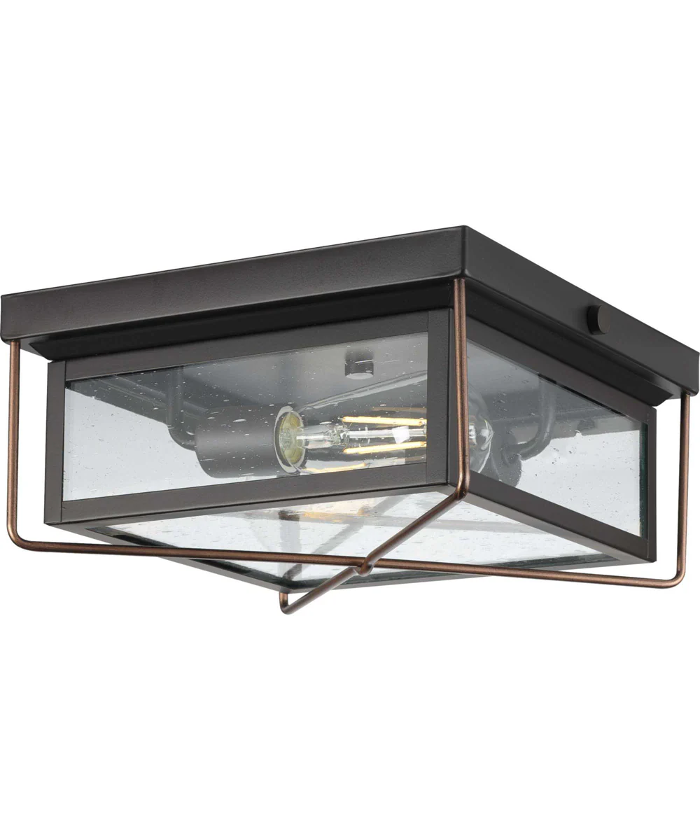 Barlowe 2-Light Clear Seeded Glass Farmhouse Style Flush Mount Ceiling Light Antique Bronze