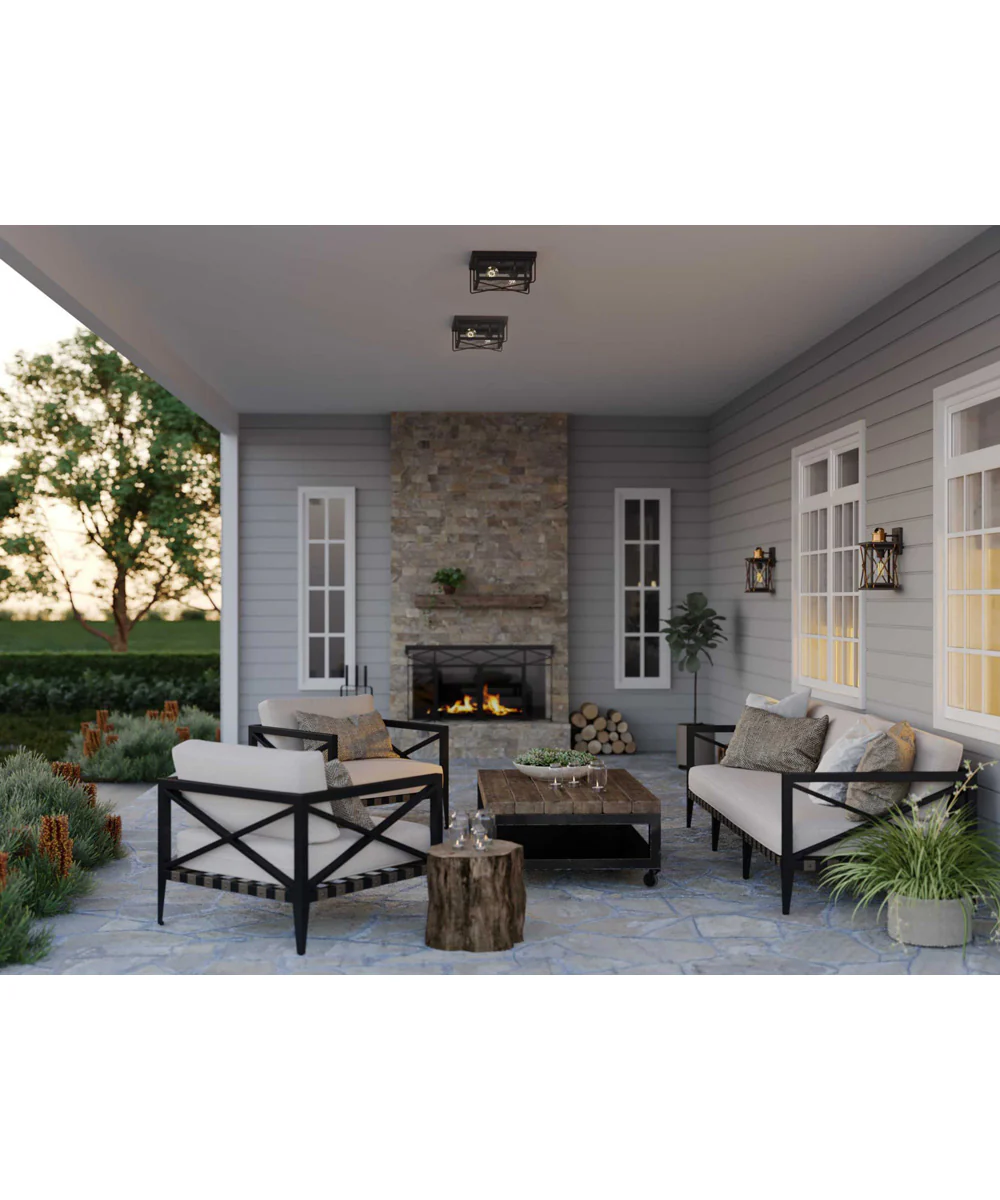 Barlowe 2-Light Clear Seeded Glass Farmhouse Style Flush Mount Ceiling Light Antique Bronze - Image 2