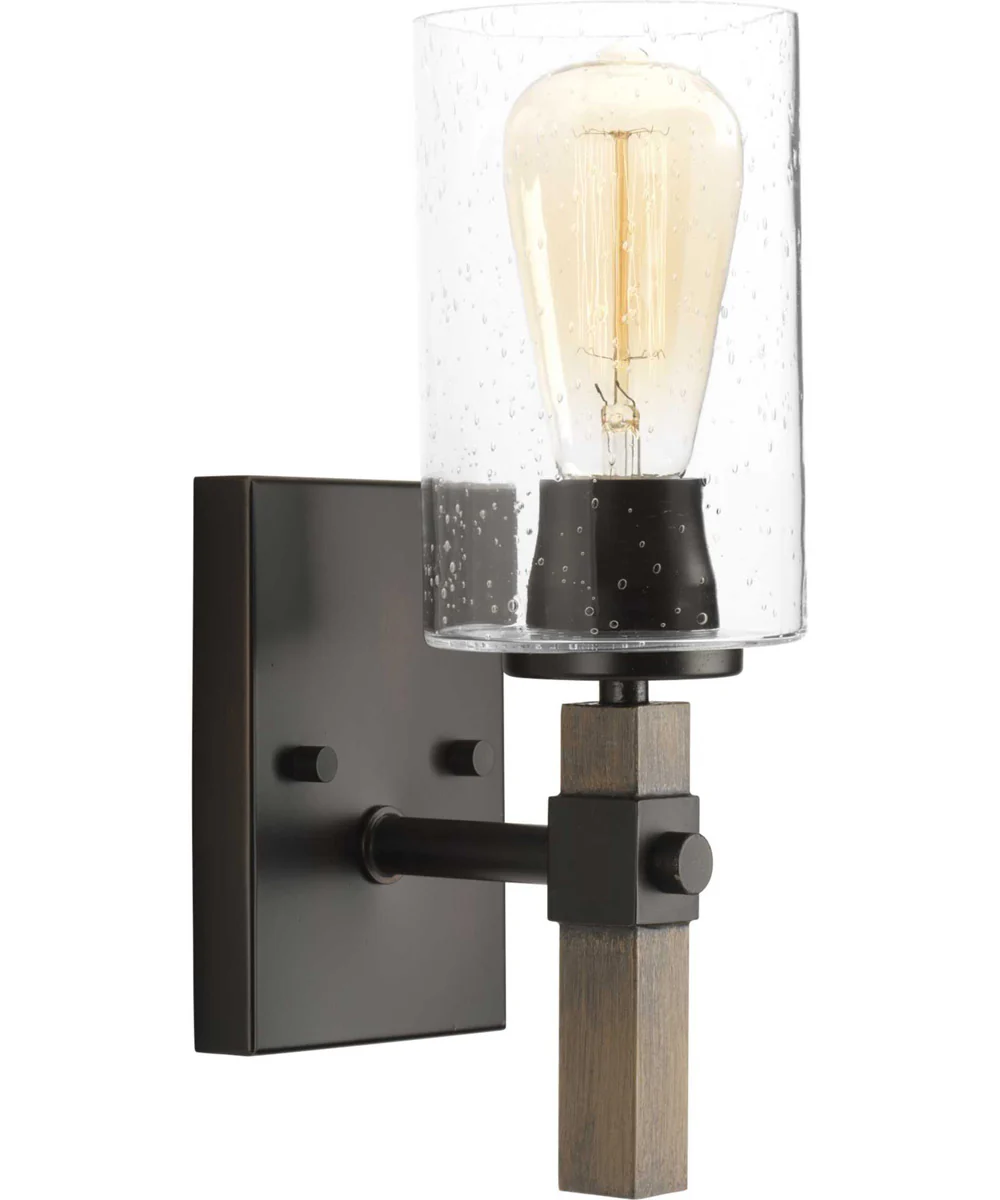 Barnes Mill 1-Light Clear Seeded Glass Farmhouse Bath Vanity Light Antique Bronze