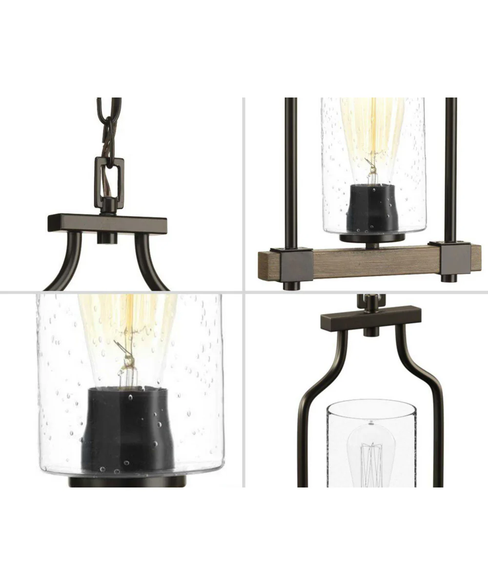 Barnes Mill 1-Light Clear Seeded Glass Farmhouse Mini-Pendant Light Antique Bronze - Image 3