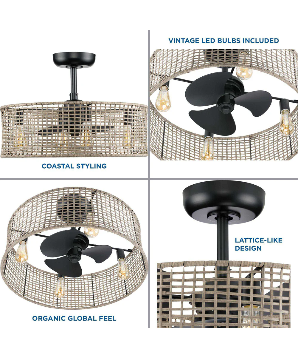 Belva 25.25" Indoor/Outdoor 3-Blade Coastal Fandelier Ceiling Fan Matte Black - Image 5