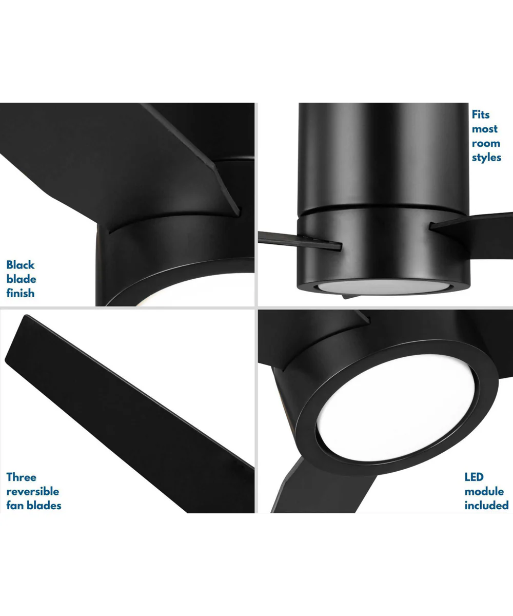 Braden 44" 3-Blade Matte LED Mid-Century Modern Indoor Hugger Ceiling Fan Black - Image 11