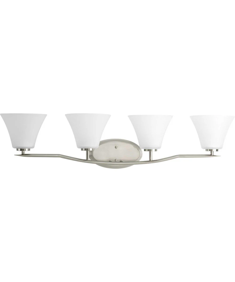 Bravo 4-Light Etched Glass Modern Bath Vanity Light Brushed Nickel