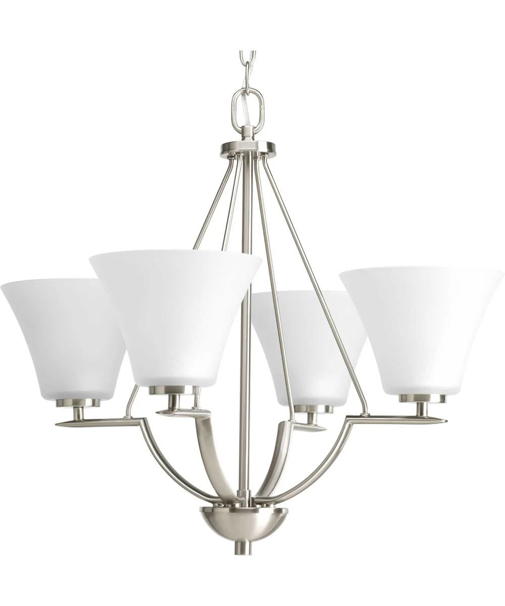 Bravo 4-Light Etched Glass Modern Chandelier Light Brushed Nickel