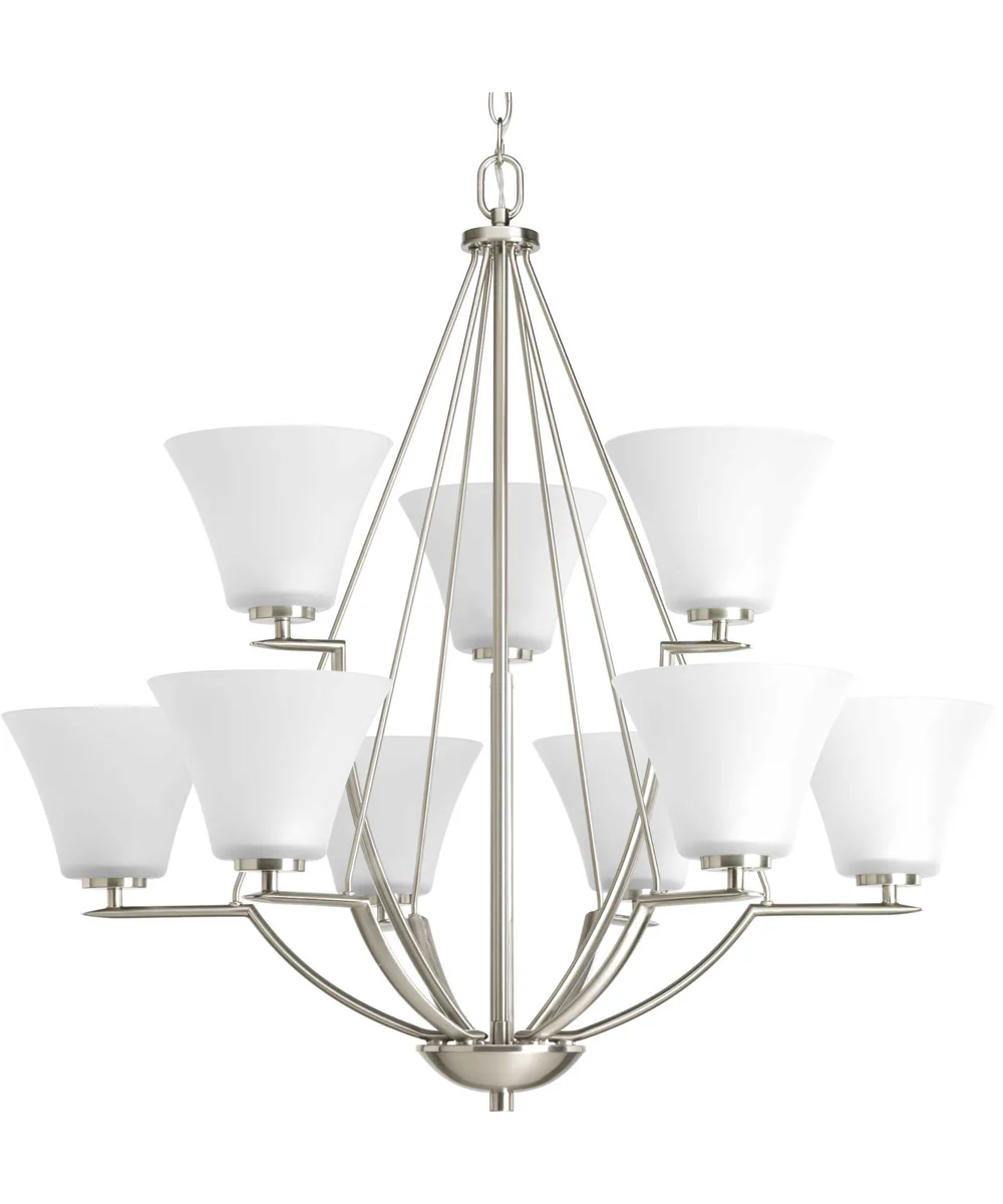 Bravo 9-Light Etched Glass Modern Chandelier Light Brushed Nickel