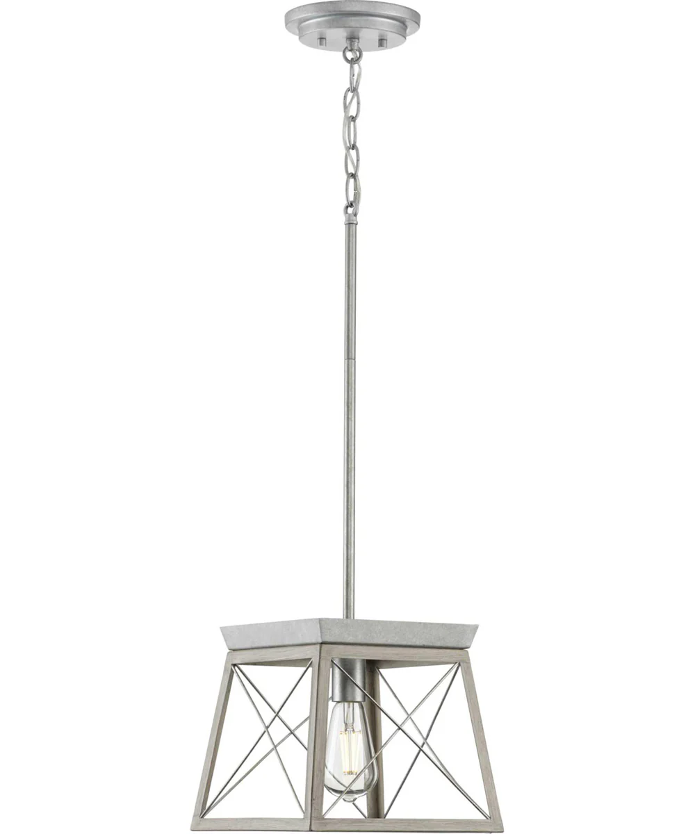 Briarwood 1-Light Galvanized Bleached Oak Farmhouse Style Hanging Mini-Pendant Light Galvanized Finish - Image 4