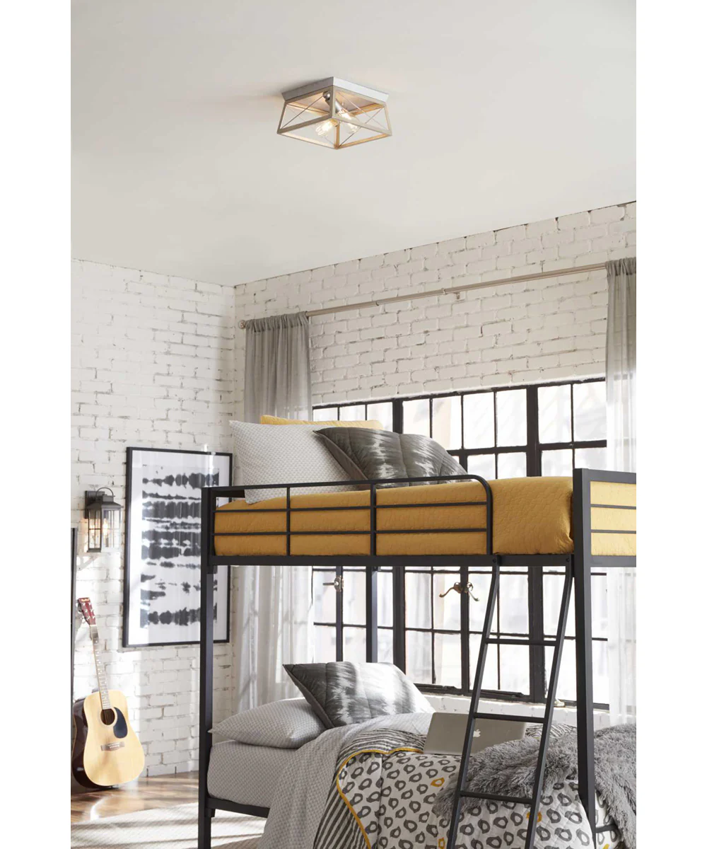 Briarwood 2-Light Galvanized Bleached Oak Farmhouse Style Flush Mount Ceiling Light Galvanized Finish - Image 2