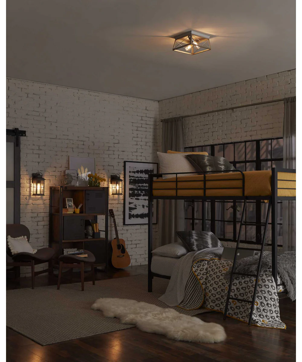 Briarwood 2-Light Galvanized Bleached Oak Farmhouse Style Flush Mount Ceiling Light Galvanized Finish - Image 3