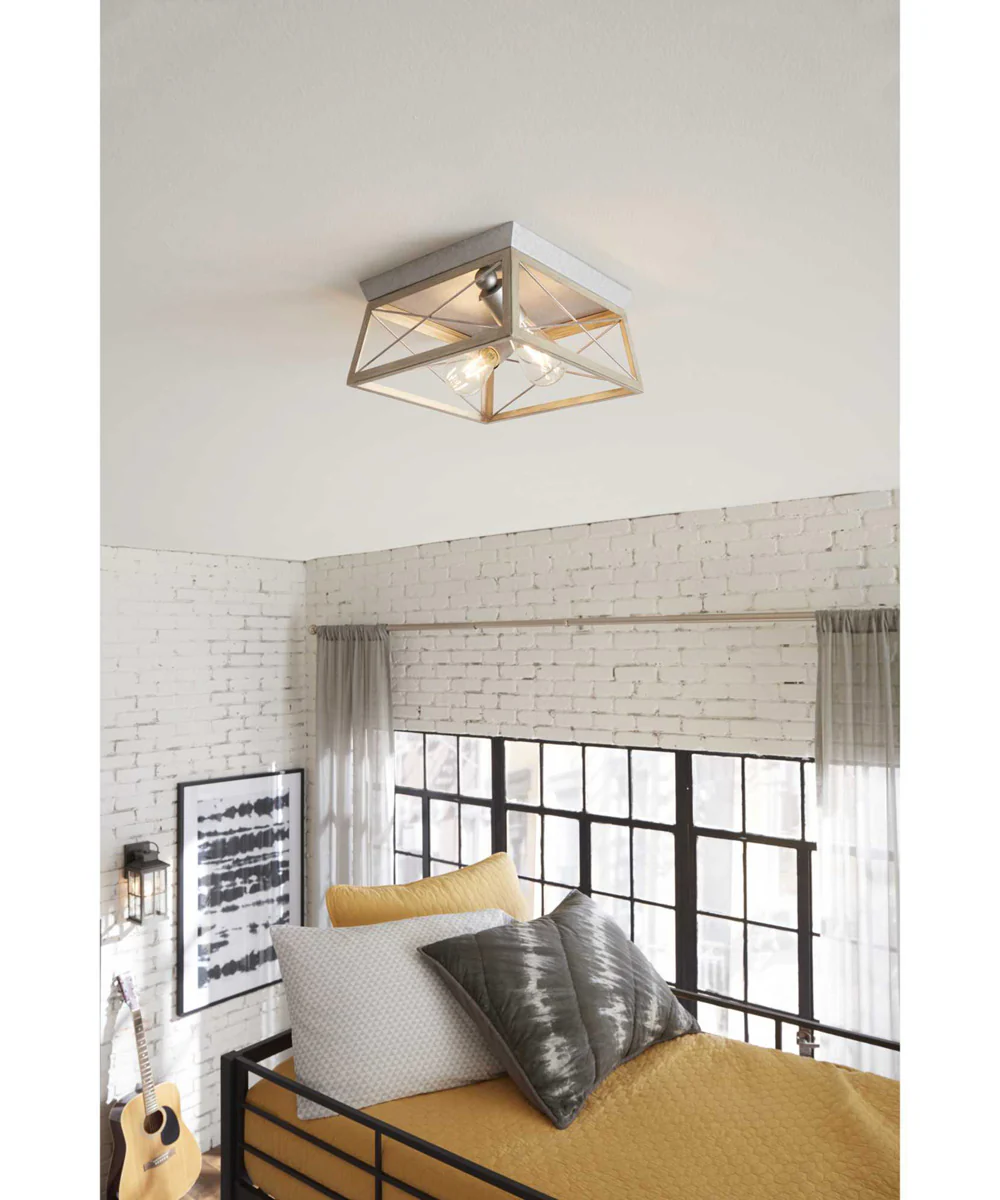 Briarwood 2-Light Galvanized Bleached Oak Farmhouse Style Flush Mount Ceiling Light Galvanized Finish - Image 4