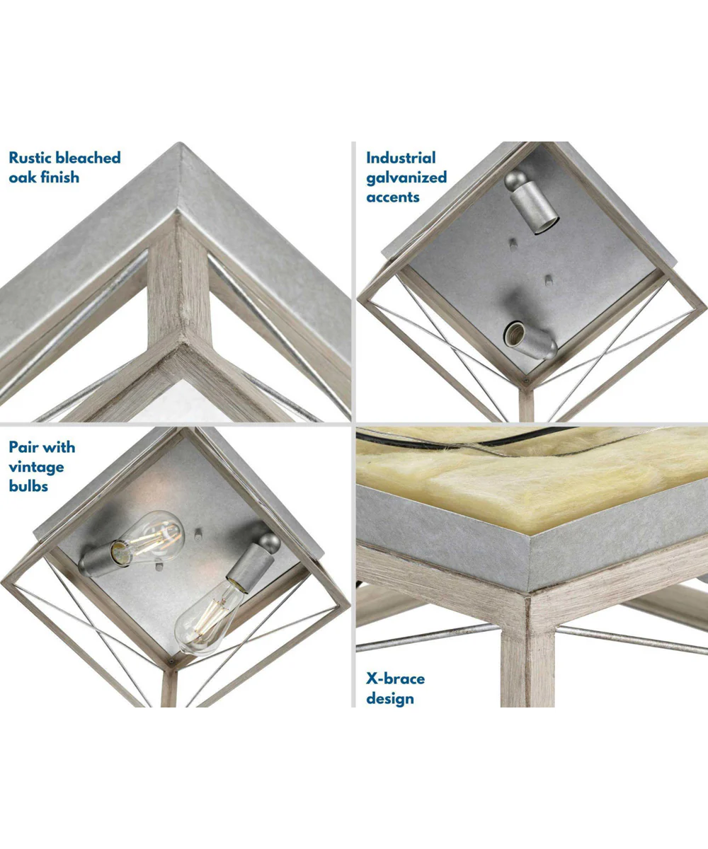 Briarwood 2-Light Galvanized Bleached Oak Farmhouse Style Flush Mount Ceiling Light Galvanized Finish - Image 7