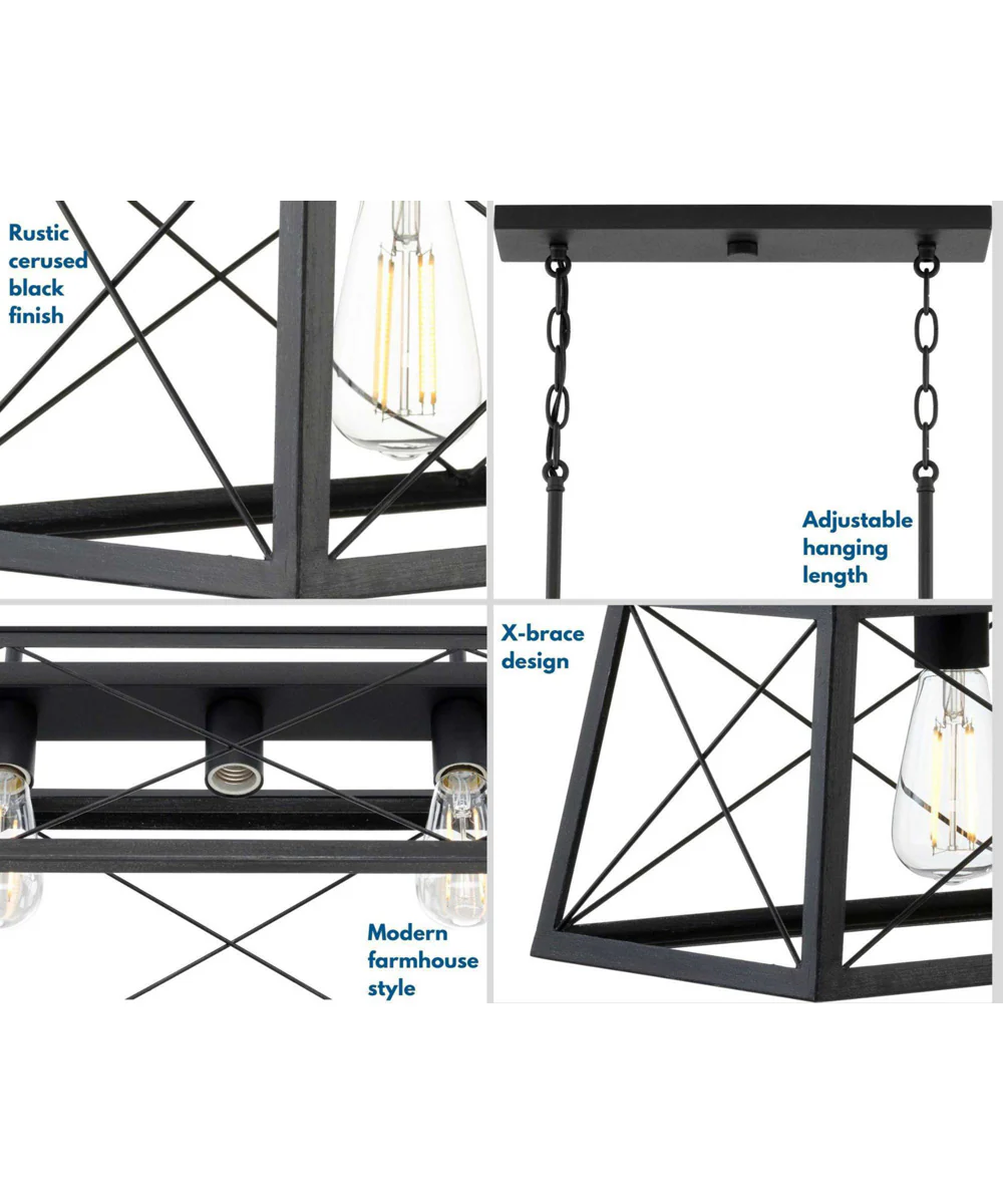 Briarwood 5-Light Textured Cerused Black Farmhouse Style Linear Island Chandelier Light Textured Black - Image 7